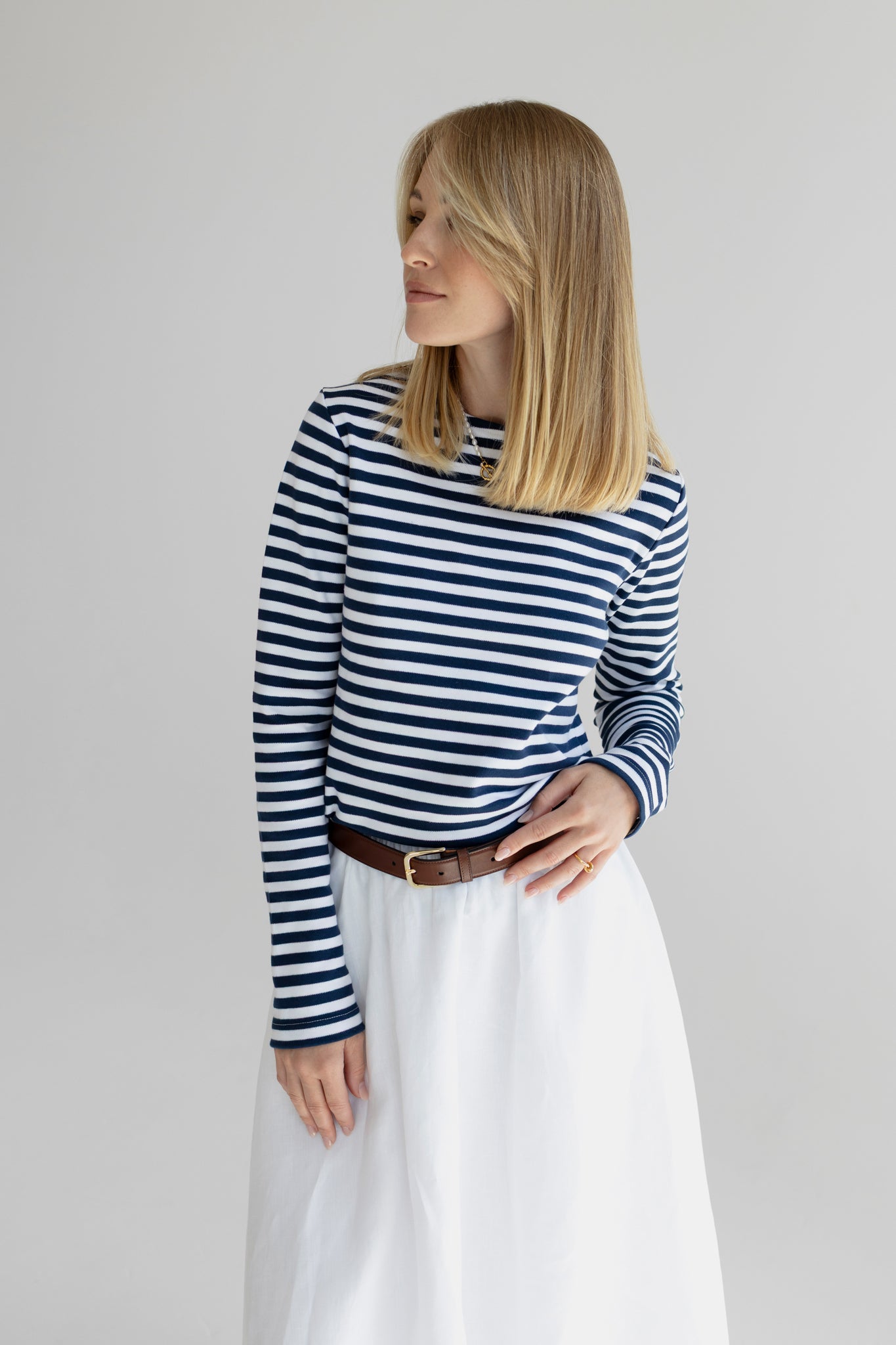 Breton top with stripe blue/white