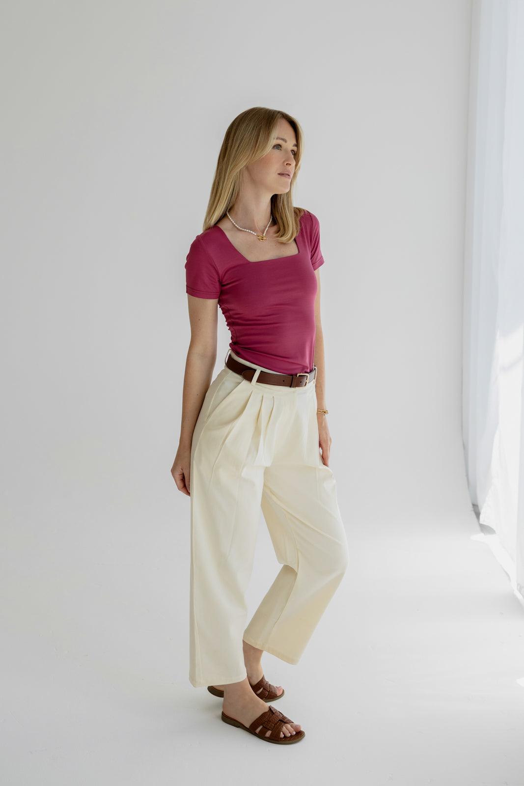Kalhoty Rae z tencelu Ivory/Butter
