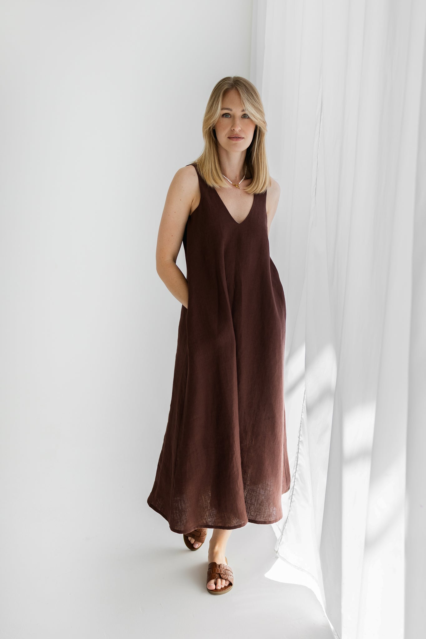 white christmas dresses Linen dress Eloise chocolate brown