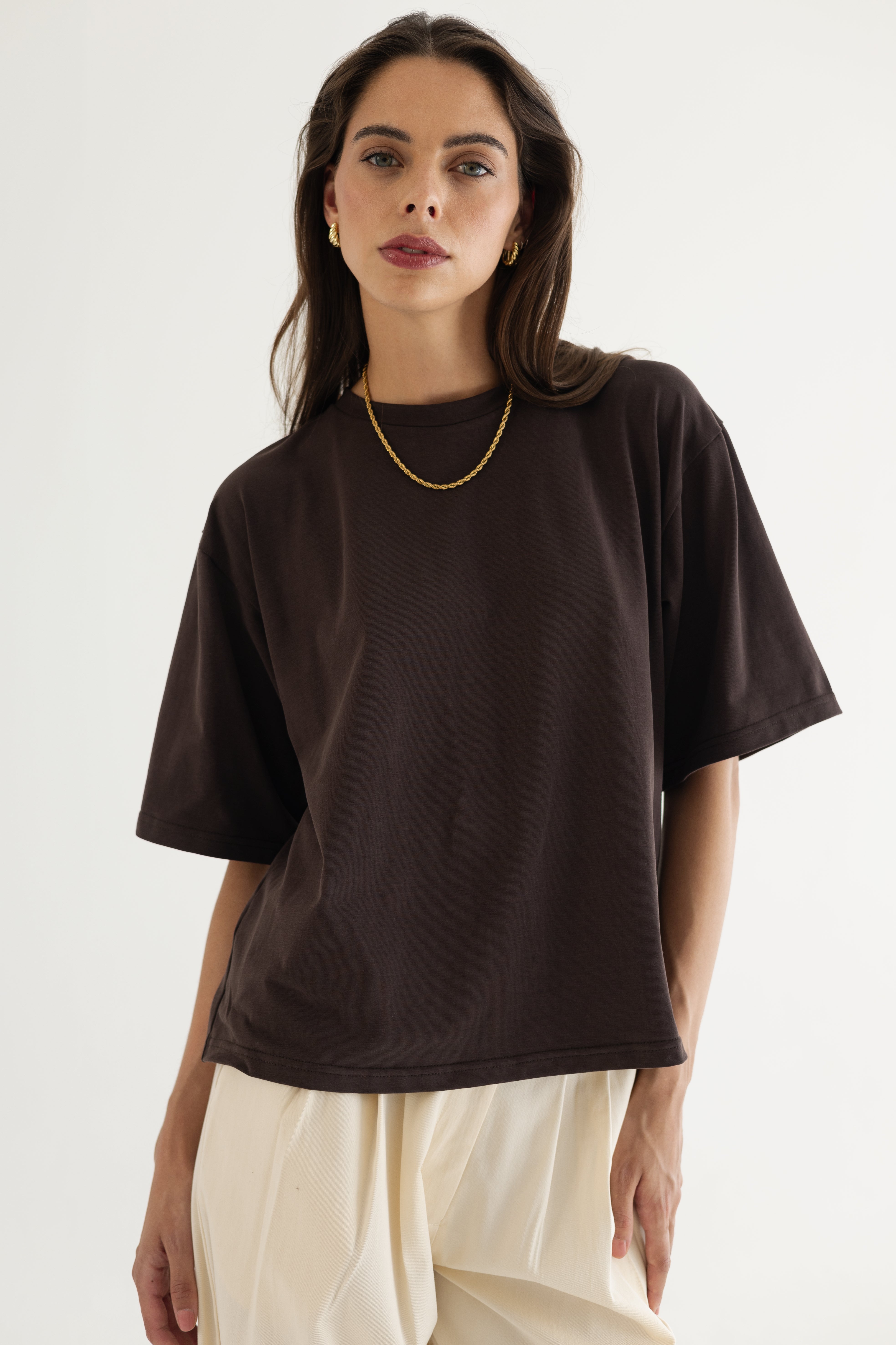 Oversized boxy tee Reese kaštanová