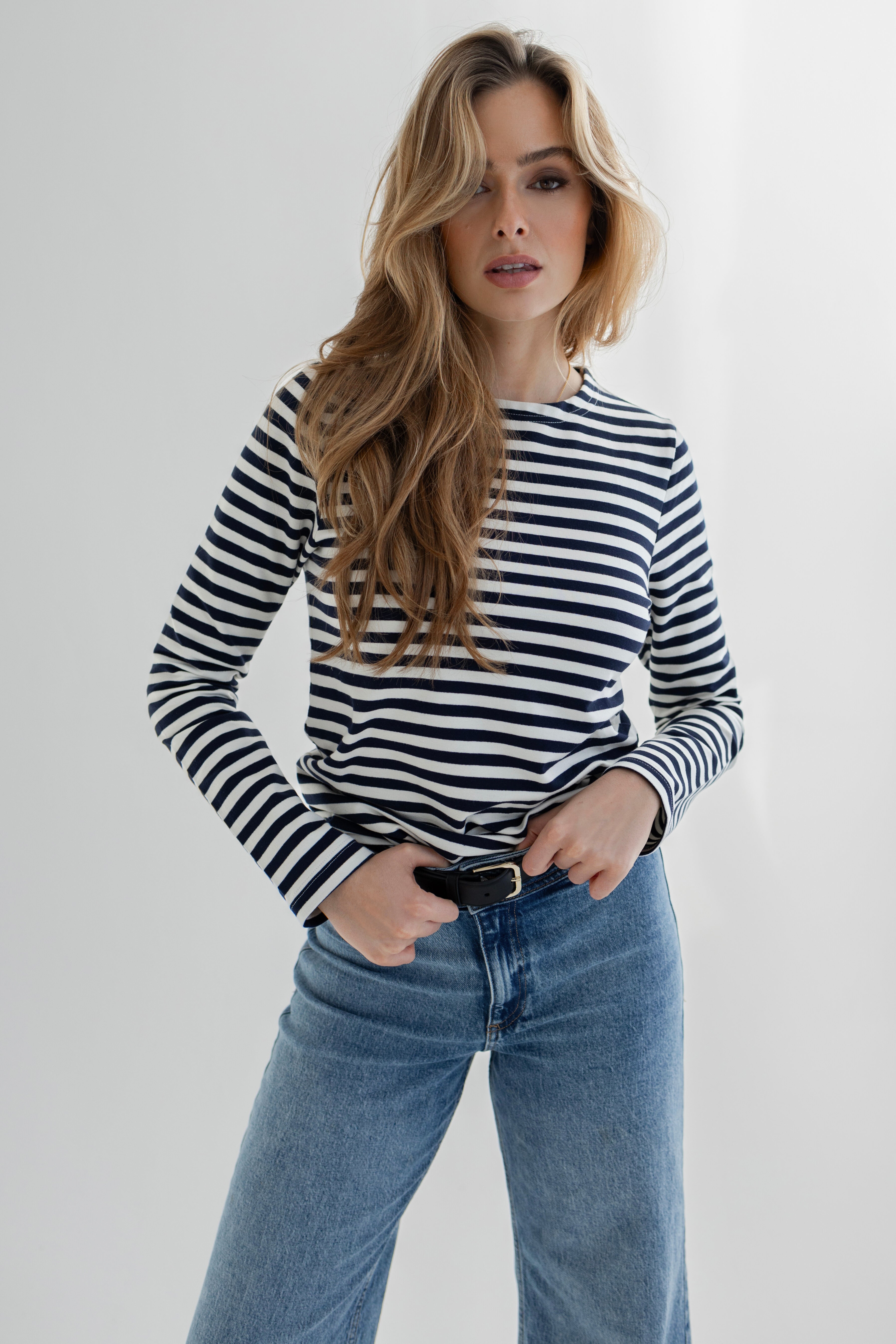 Breton Top with Stripe Navy/Ivory