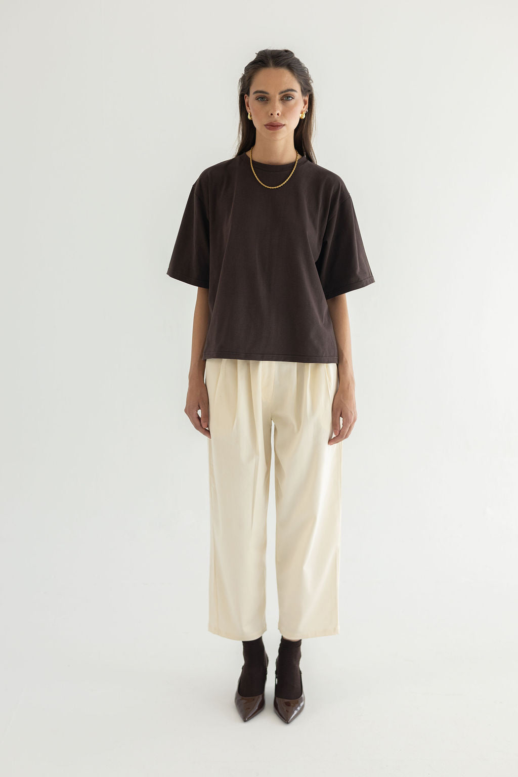 Oversized boxy tee Reese kaštanová